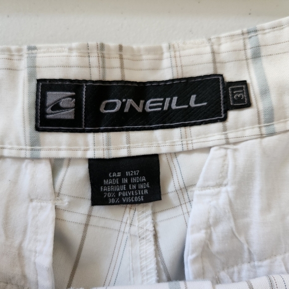 O'Neill White Blue Plaid Flat Front Mens Shorts Summer Business Casual Travel - Picture 5 of 9